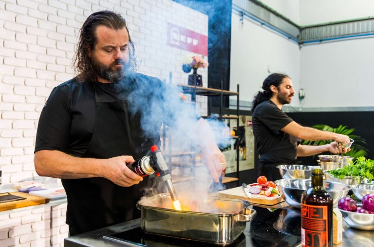 Chef Vaughan Mabee in the cooking theatre at The Food Show.
